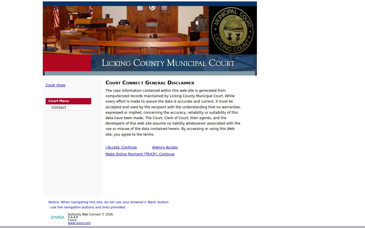 Licking County case lookup Municipal Court Civica access entry