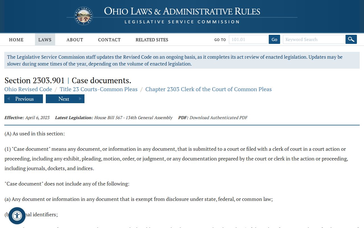 Licking County civil docket Common Pleas case document statute