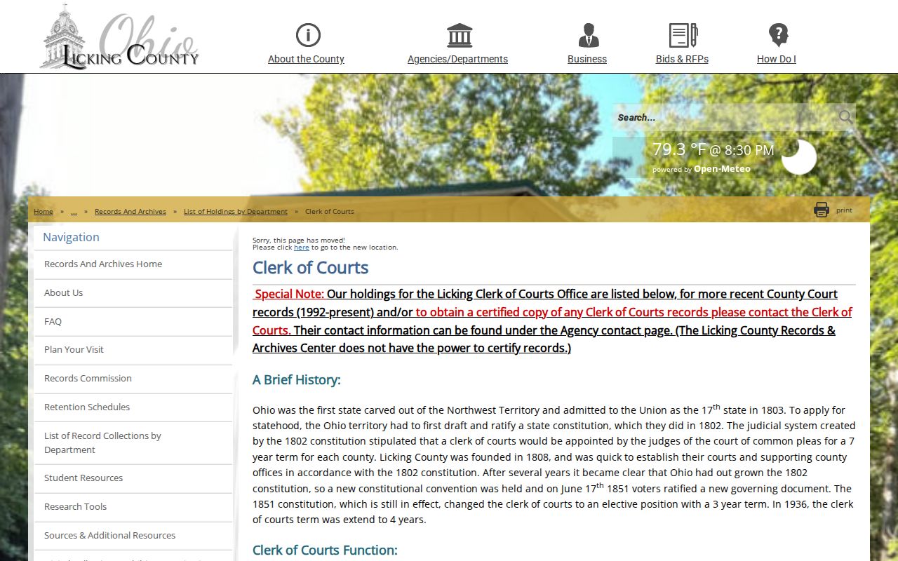 Licking County civil docket archival holdings source