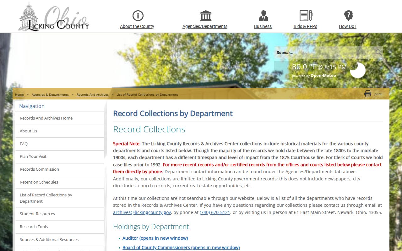 Licking County civil docket records collection source