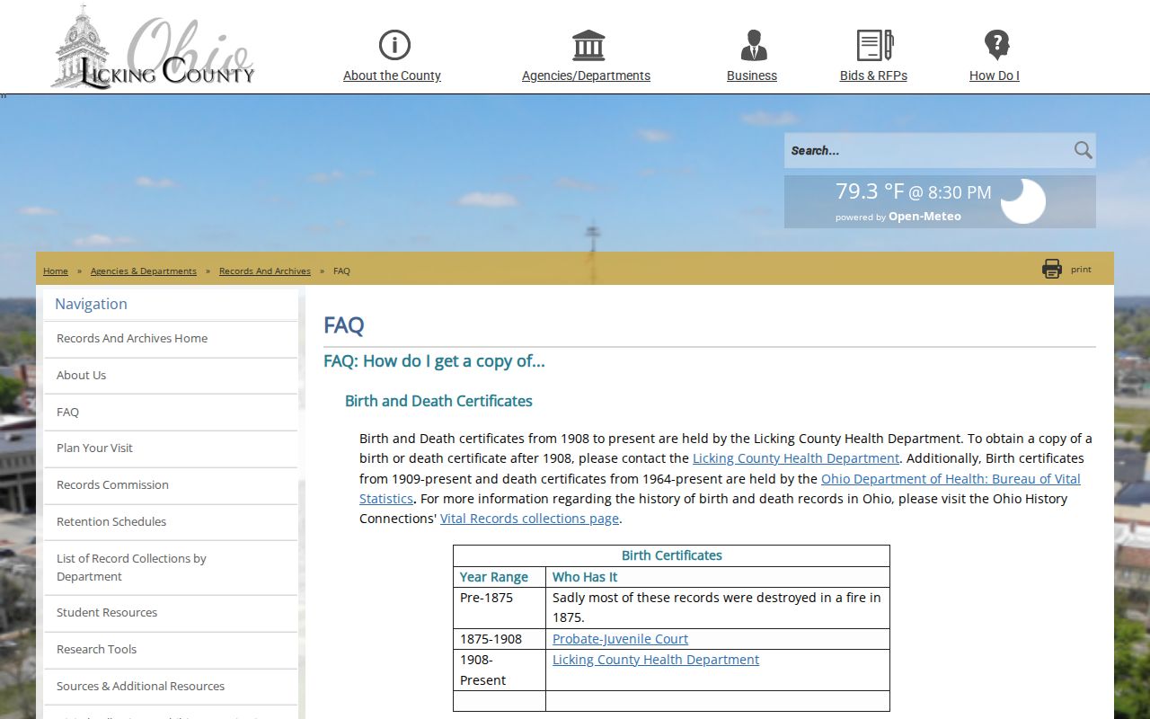 Licking County court record archives and certified record FAQ source