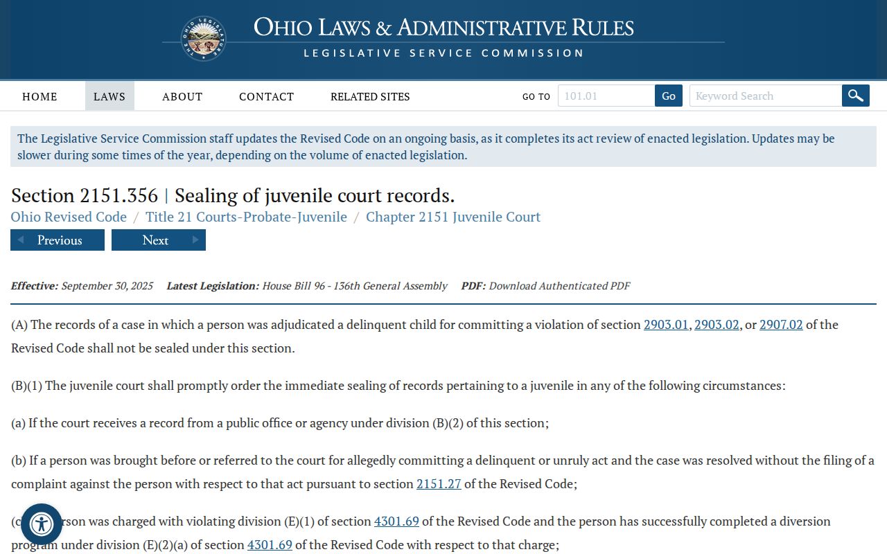 Licking County criminal docket and Ohio juvenile sealing statute