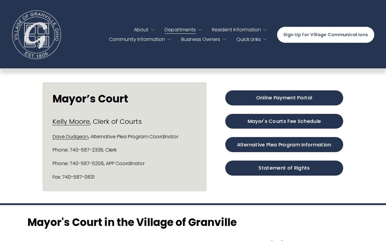 Granville court records at the Granville Mayor's Court location