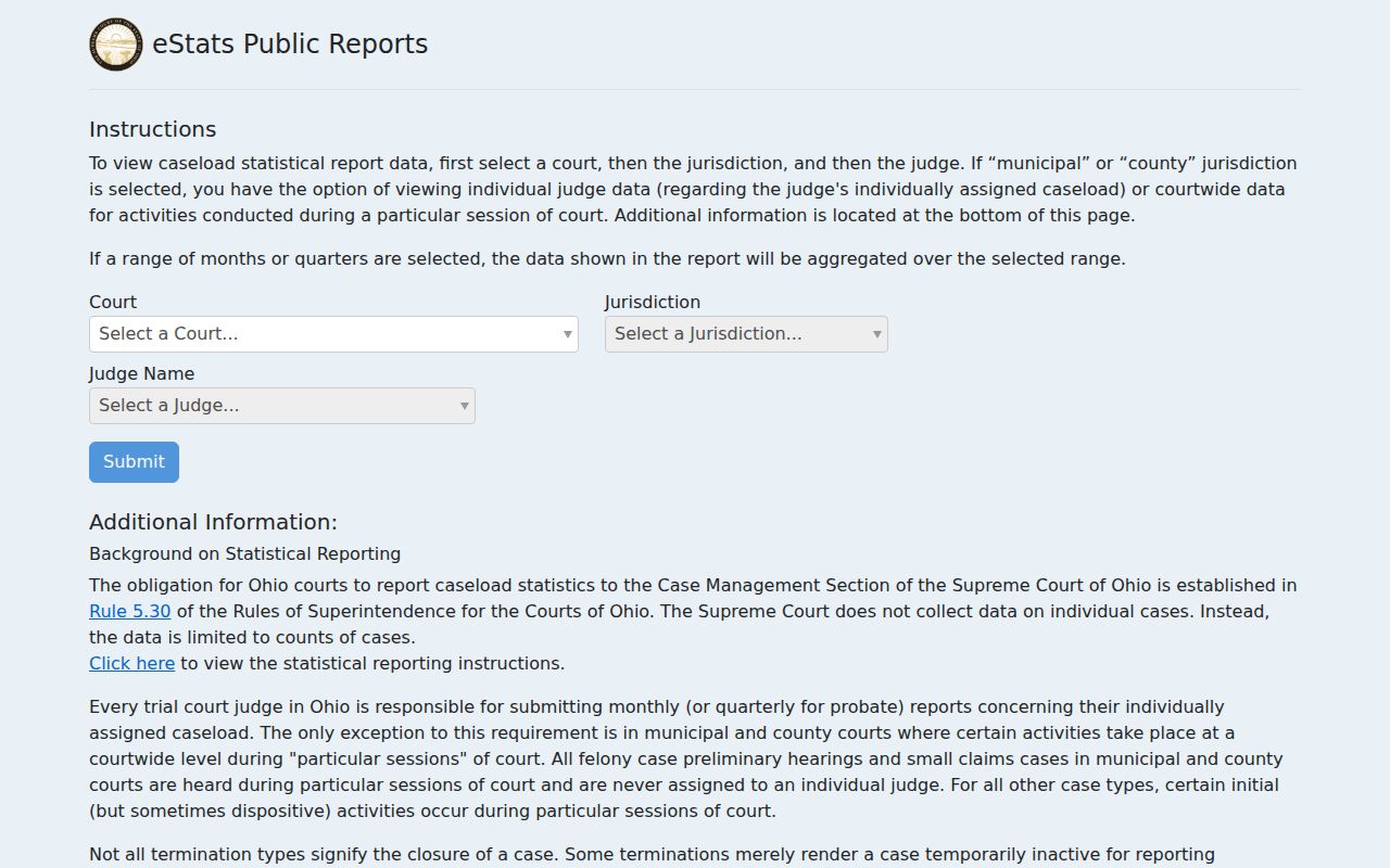Granville court records and Ohio eStats court statistics reference