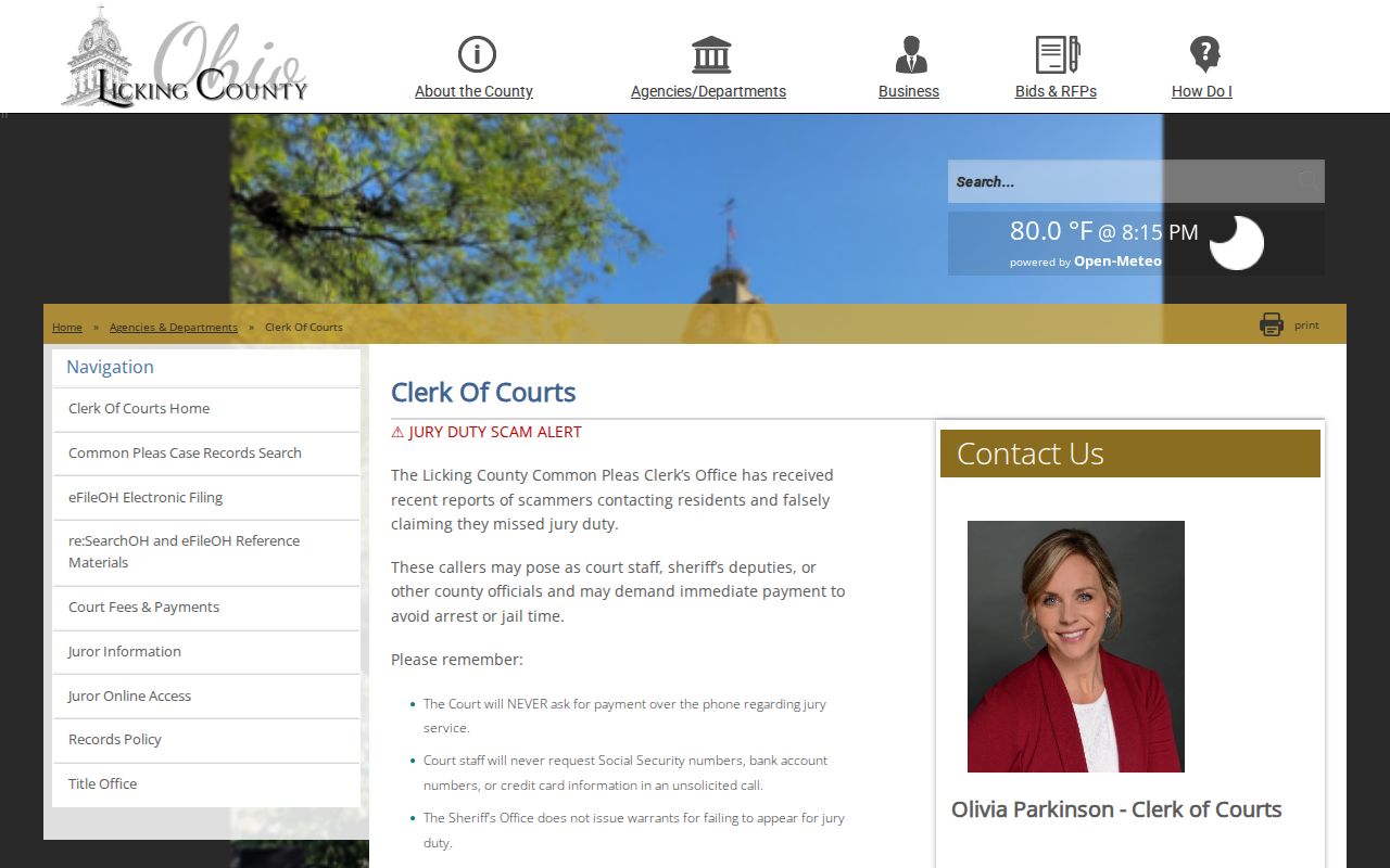 Licking County court docket Common Pleas Clerk office page