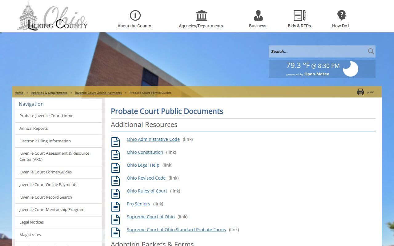 Licking County court docket Probate documents and fee page