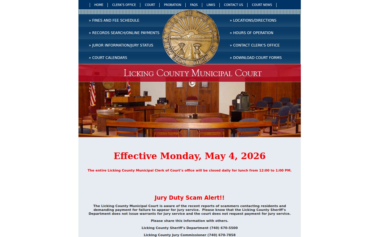 Newark court records at the Licking County Municipal Court homepage