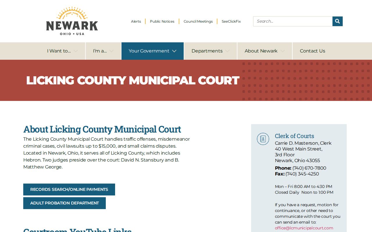 Newark court records at the Licking County Municipal Court location