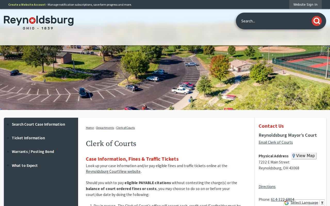 Reynoldsburg court records at the Reynoldsburg Mayor's Court clerk location