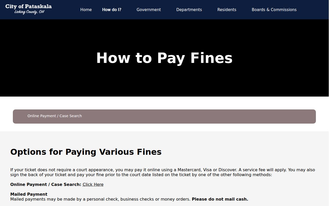 Licking County traffic ticket Pataskala Mayor's Court payment options